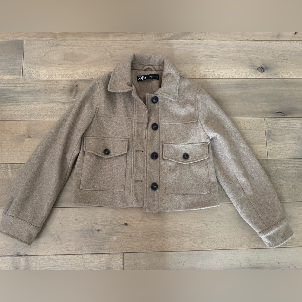 Zara Beige Wool Blend Jacket with Black Buttons